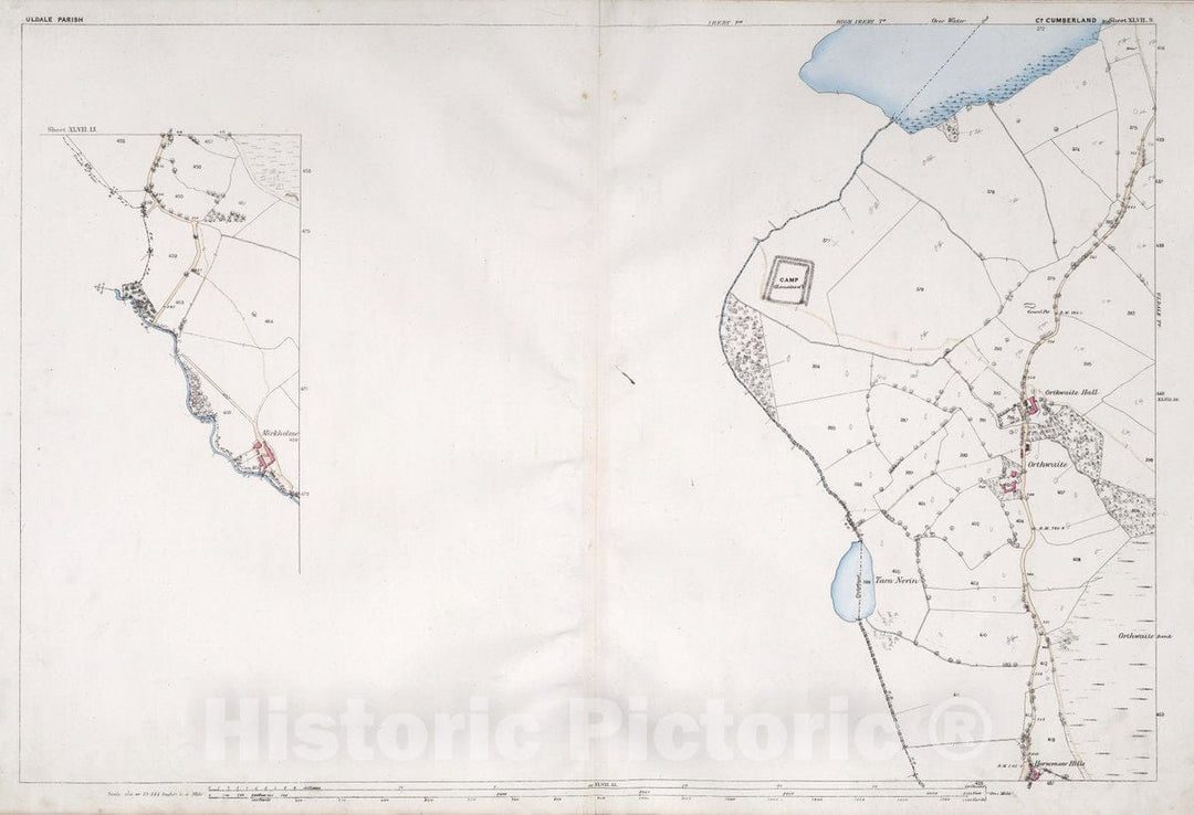 Historic Map : Uldale Parish. Co. Cumberland. Sheet XLVII.9. Sheet XLVII.13, 1865 Atlas - Vintage Wall Art