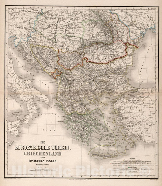 Historic Map : Turkey, Balkan Peninsula Das Europaeische Turkei, Griechenland und die Ionischen Inslen, 1866 Atlas , Vintage Wall Art