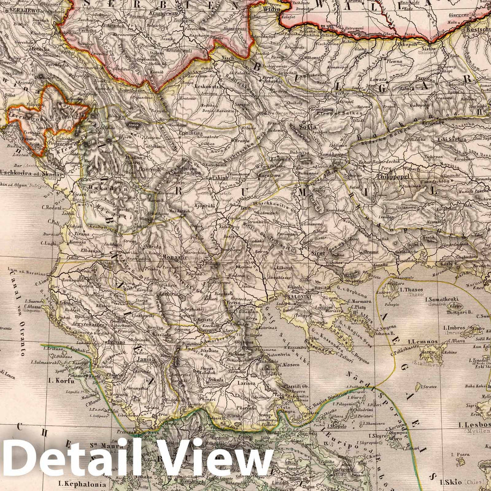 Historic Map : Turkey, Balkan Peninsula Das Europaeische Turkei, Griechenland und die Ionischen Inslen, 1866 Atlas , Vintage Wall Art