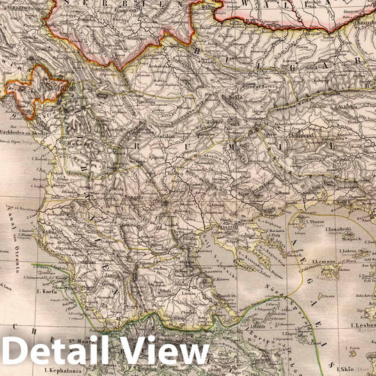 Historic Map : Turkey, Balkan Peninsula Das Europaeische Turkei, Griechenland und die Ionischen Inslen, 1866 Atlas , Vintage Wall Art