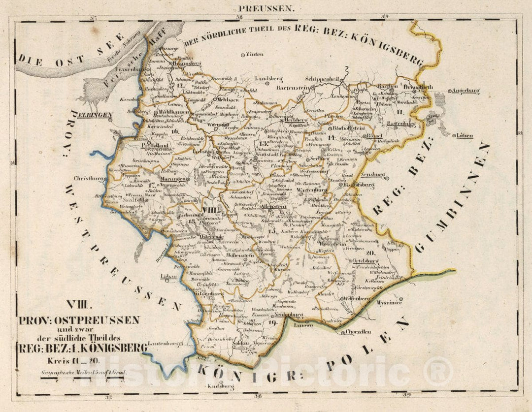 Historic Map : Prussia , Germany, V.2:6-10:X. Preussen. VIII. Prov: Ostpreussen Reg: Bez: 1. Konigsberg. Kreis 11-20 , Vintage Wall Art