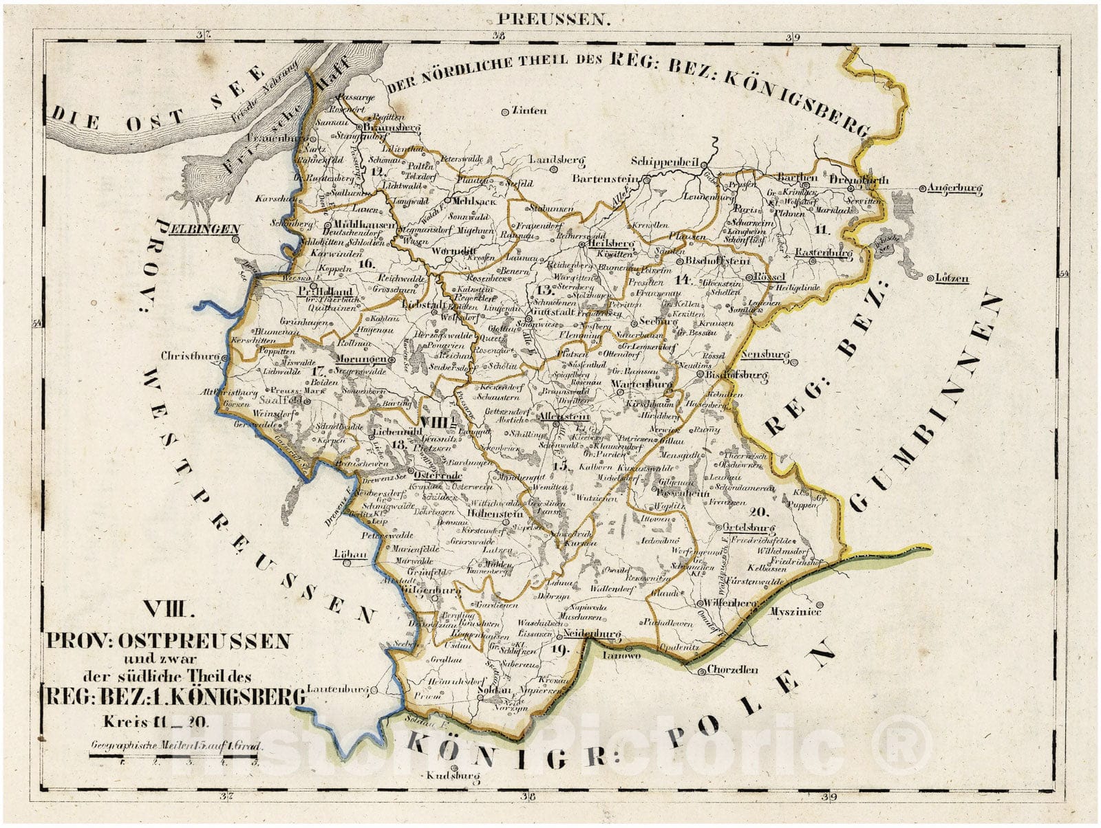 Historic Map : Prussia , Germany, V.2:6-10:X. Preussen. VIII. Prov: Ostpreussen Reg: Bez: 1. Konigsberg. Kreis 11-20 , Vintage Wall Art