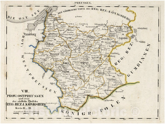 Historic Map : Prussia , Germany, V.2:6-10:X. Preussen. VIII. Prov: Ostpreussen Reg: Bez: 1. Konigsberg. Kreis 11-20 , Vintage Wall Art