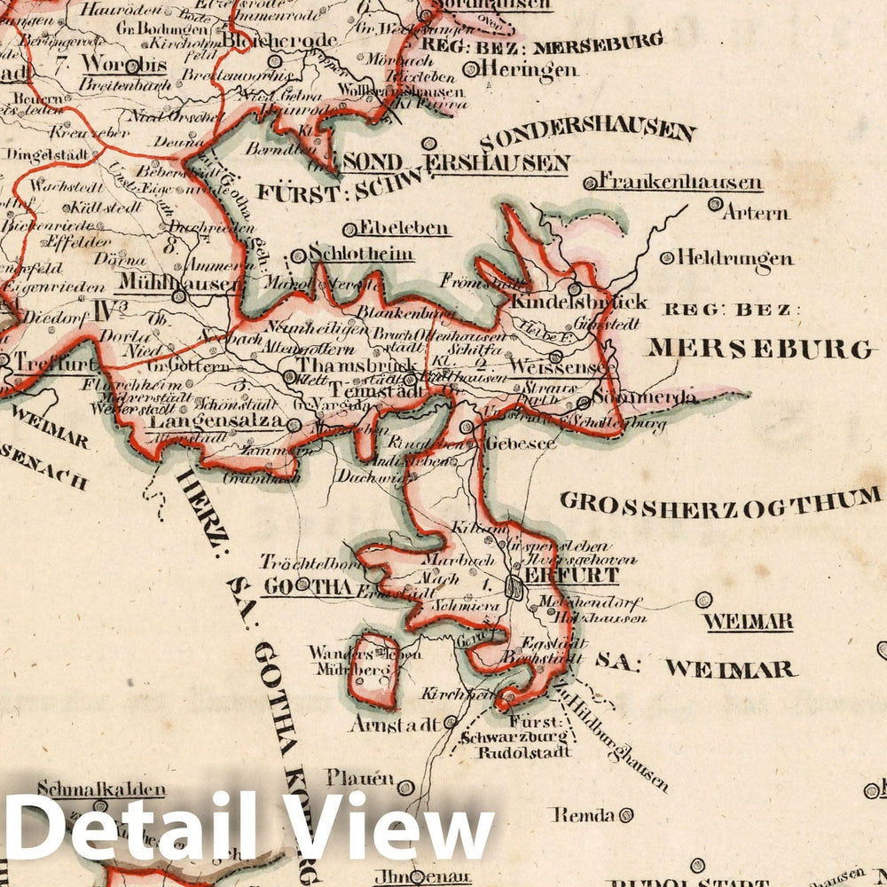 Historic Wall Map : Prussia , Germany, V.2:6-10:IX. Preussen. IV. Prov: Sachsen. Reg: Bez: 3. Erfurt, 1825 Atlas , Vintage Wall Art