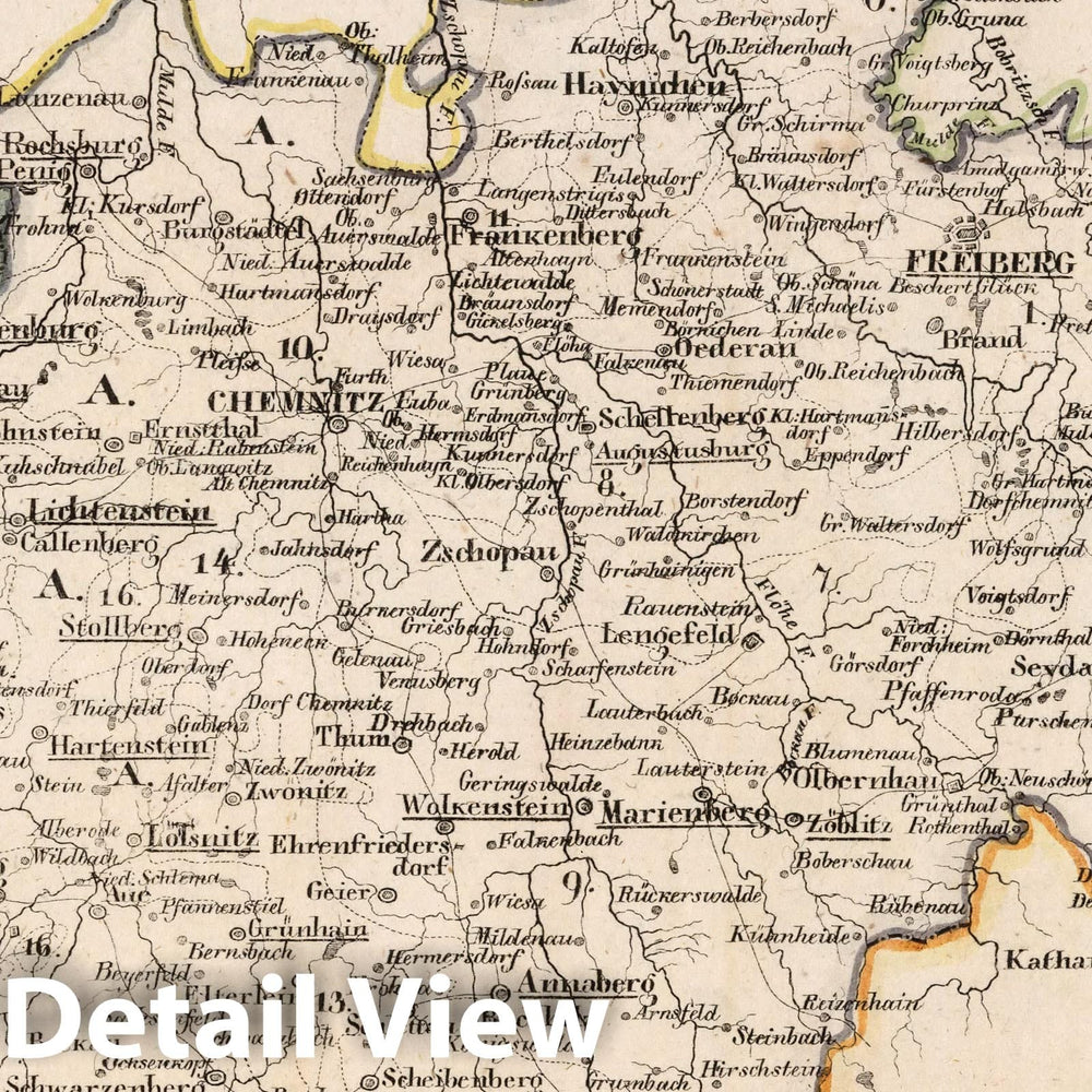 Historic Map : Germany, V.2:6-10:VIII. Schsen. 3. Der Erzgebirgische Kreis, 1825 Atlas , Vintage Wall Art