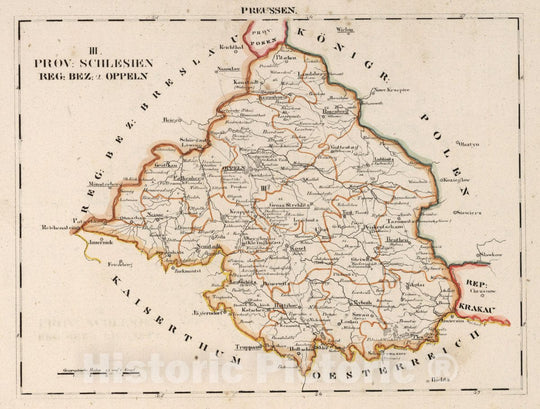 Historic Map : Prussia , Germany, V.2:6-10:IX. Preussen. III. Prov: Schlesien. Reg: Bez: 2. Oppeln, 1825 Atlas , Vintage Wall Art