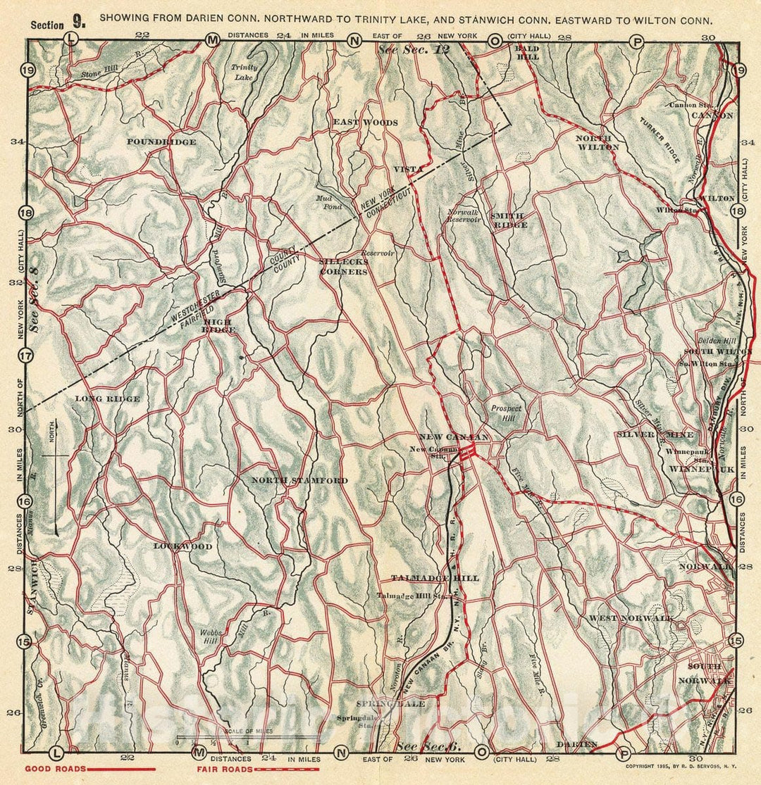 Historic Map : Darien-Trinity Lake-Stanwich-Wilton., 1895, Vintage Wall Decor