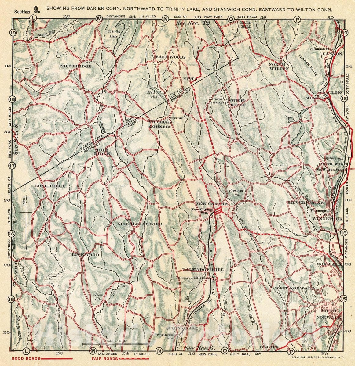 Historic Map : Darien-Trinity Lake-Stanwich-Wilton., 1895, Vintage Wall Decor