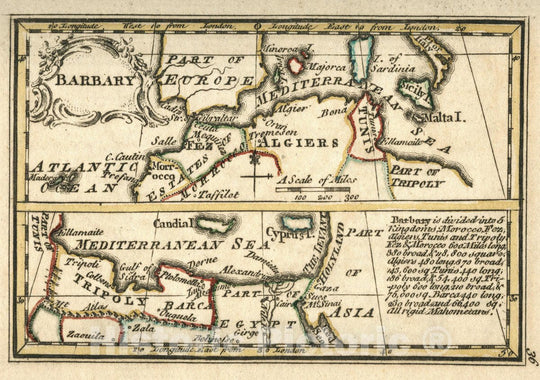 Historic Map : Morocco; Algeria; Tunisia; Libya, North Africa Barbary. Atlas Minimus, The Several Empires, Kingdoms and States of The Known World, 1758, Vintage Wall Art