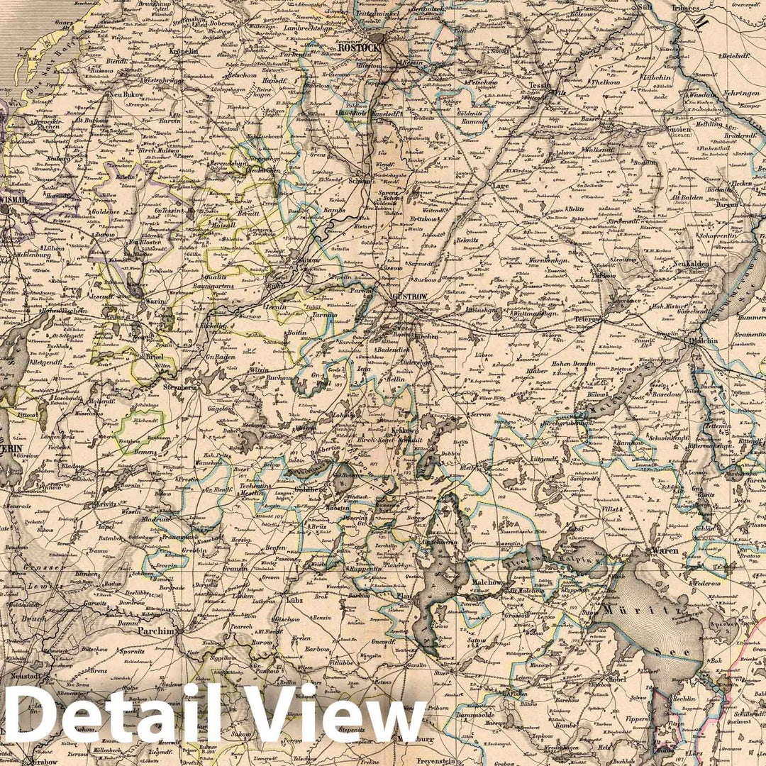 Historic Map : Germany, Schwerin Region Die Grossherzogthumern Mecklenburg-Schwerin und Mecklenburg-Strelitz, 1866 Atlas , Vintage Wall Art