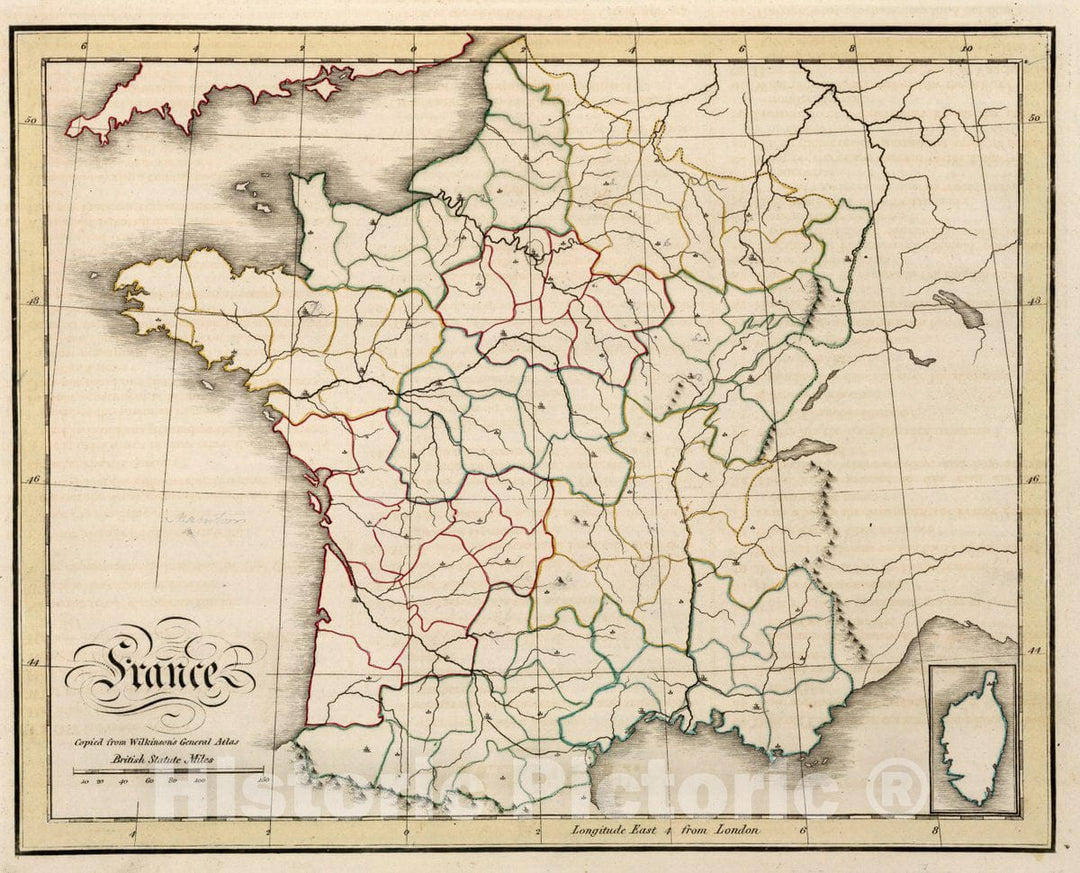 Historic Map : France. Copied from Wilkinson's General Atlas, 1815 Atlas - Vintage Wall Art