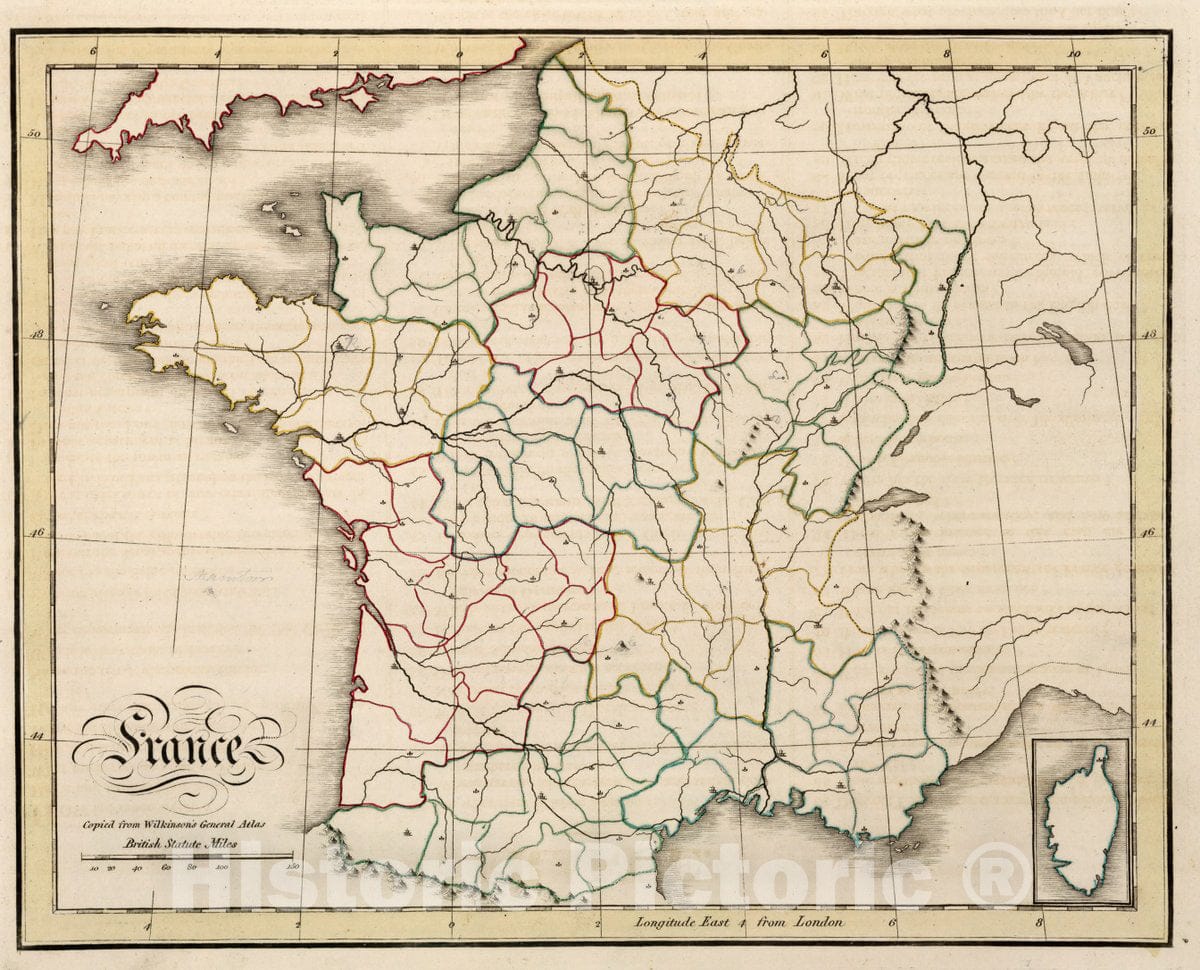 Historic Map : France. Copied from Wilkinson's General Atlas, 1815 Atlas - Vintage Wall Art