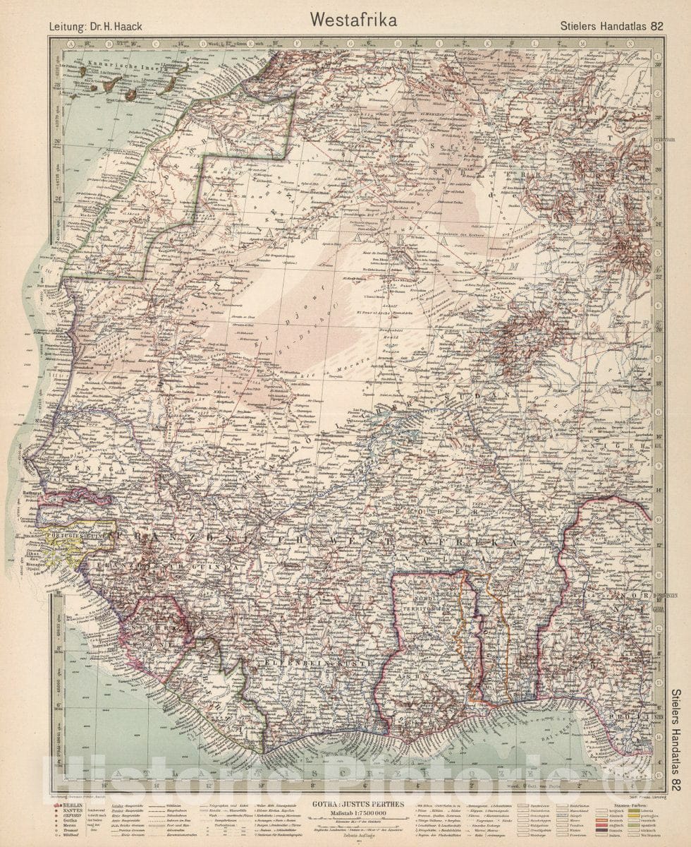 Historic Map : West Africa 82. Westafrika. West Africa, 1925 Atlas , Vintage Wall Art