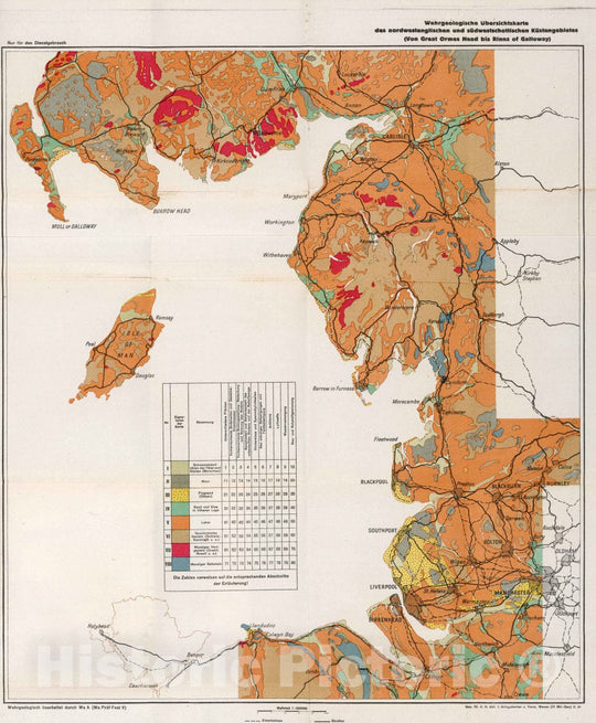 Historic Map : Geological Map of NW England and SW Scottish Coasts (Great Ormes Head to Rinns of Galloway), 1941 Military Atlas - Vintage Wall Art