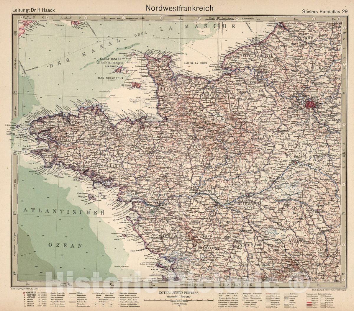 Historic Map : France, 29. Nordwestfrankreich. France Northwest, 1925 Atlas , Vintage Wall Art