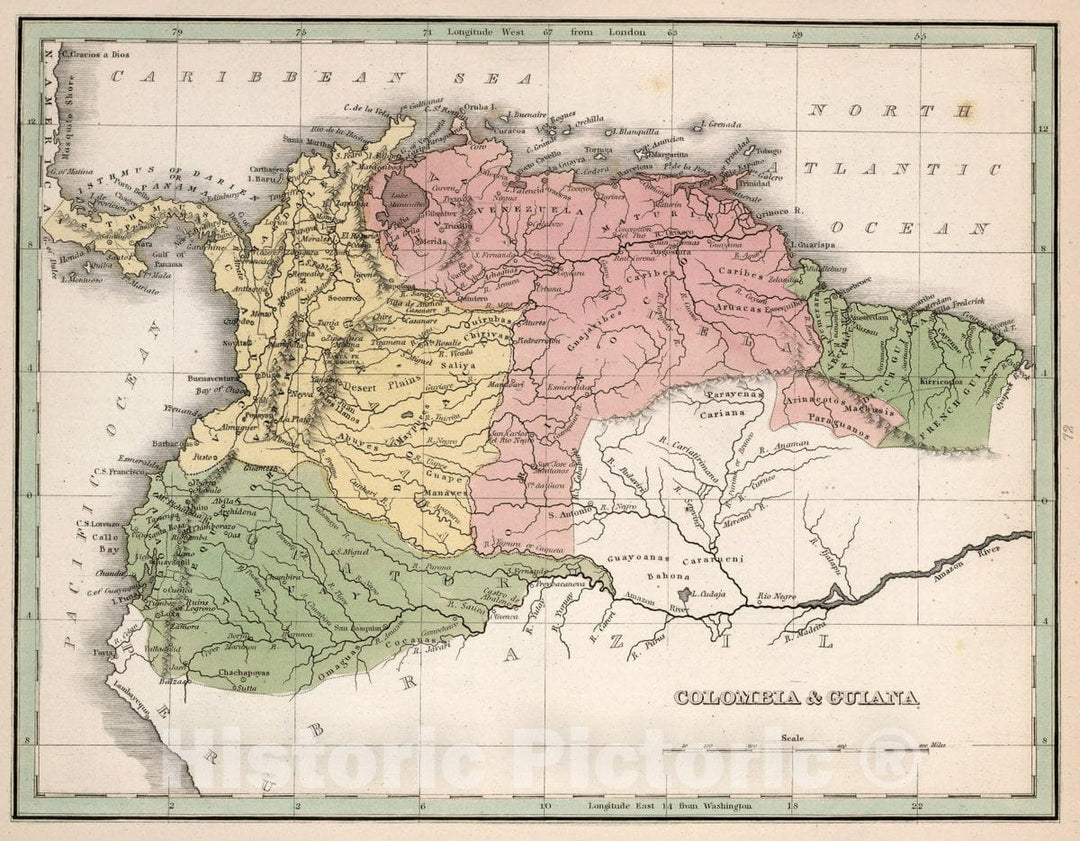 Historic Map : Colombia & Guiana. A Comprehensive Atlas, Geographical, Historical & Commercial, 1838 Atlas - Vintage Wall Art