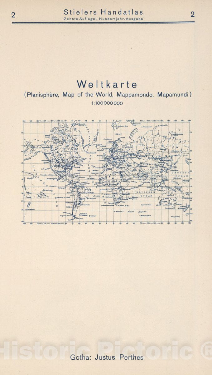 Historic Map : 1925 Index Map: 2. Weltkarte. Map of The World. - Vintage Wall Art