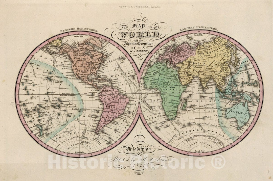 Historic Map : Map of The World on The Globular Projection, 1842 Atlas - Vintage Wall Art