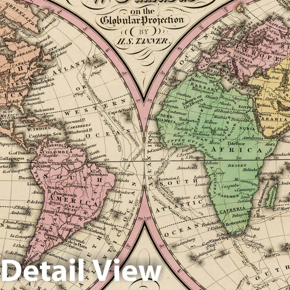 Historic Map : Map of The World on The Globular Projection, 1842 Atlas - Vintage Wall Art