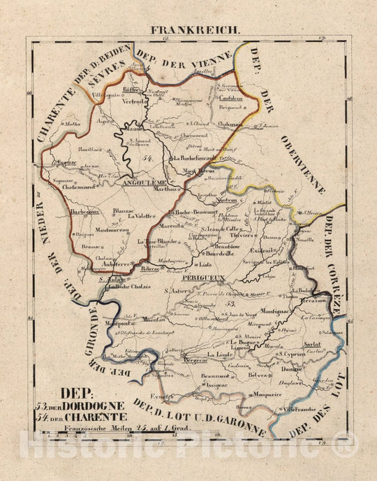 Historic Map : France, V.1:1-5: I: Frankreich. DEP: 53. Der Dordogne. 54. Der Charente , Vintage Wall Art