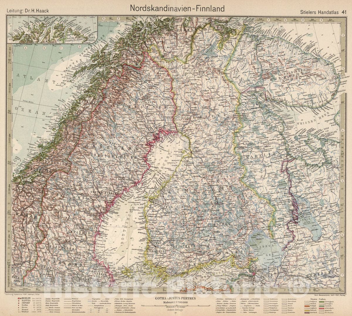 Historic Map : Norway, Scandinavia 41. Nordskandinavien - Finnland. North Scandinavia - Finland, 1925 Atlas , Vintage Wall Art