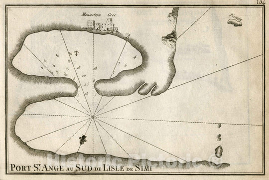 Historic Map : Pl. 154. Port Saint Ange South of The Island of Symi, Greece, 1764 Chart - Vintage Wall Art