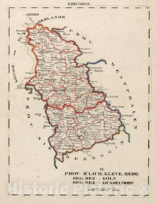 Historic Map : Prussia , Germany, V.2:6-10:X. Preussen. VI. Prov: Julich=Kleve=Berg. Reg: Bez: 1. Koln. & 2. Dusseldorf , Vintage Wall Art