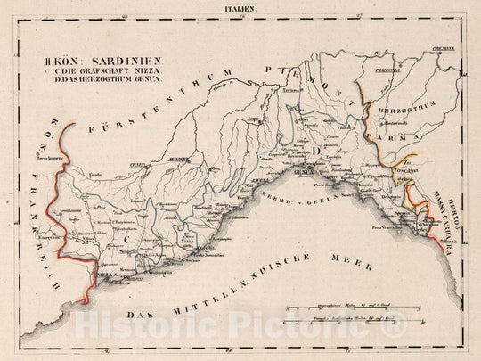 Historic Map : Italy, V.3:11-15:XIV. Italien. II. Das konigreich Sardinien, 1829 Atlas v1 , Vintage Wall Art