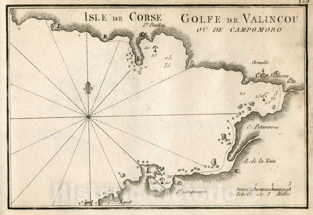 Historic Map : Pl. 123. Gulf of Campomoro, Corsica, France, 1764 Chart - Vintage Wall Art