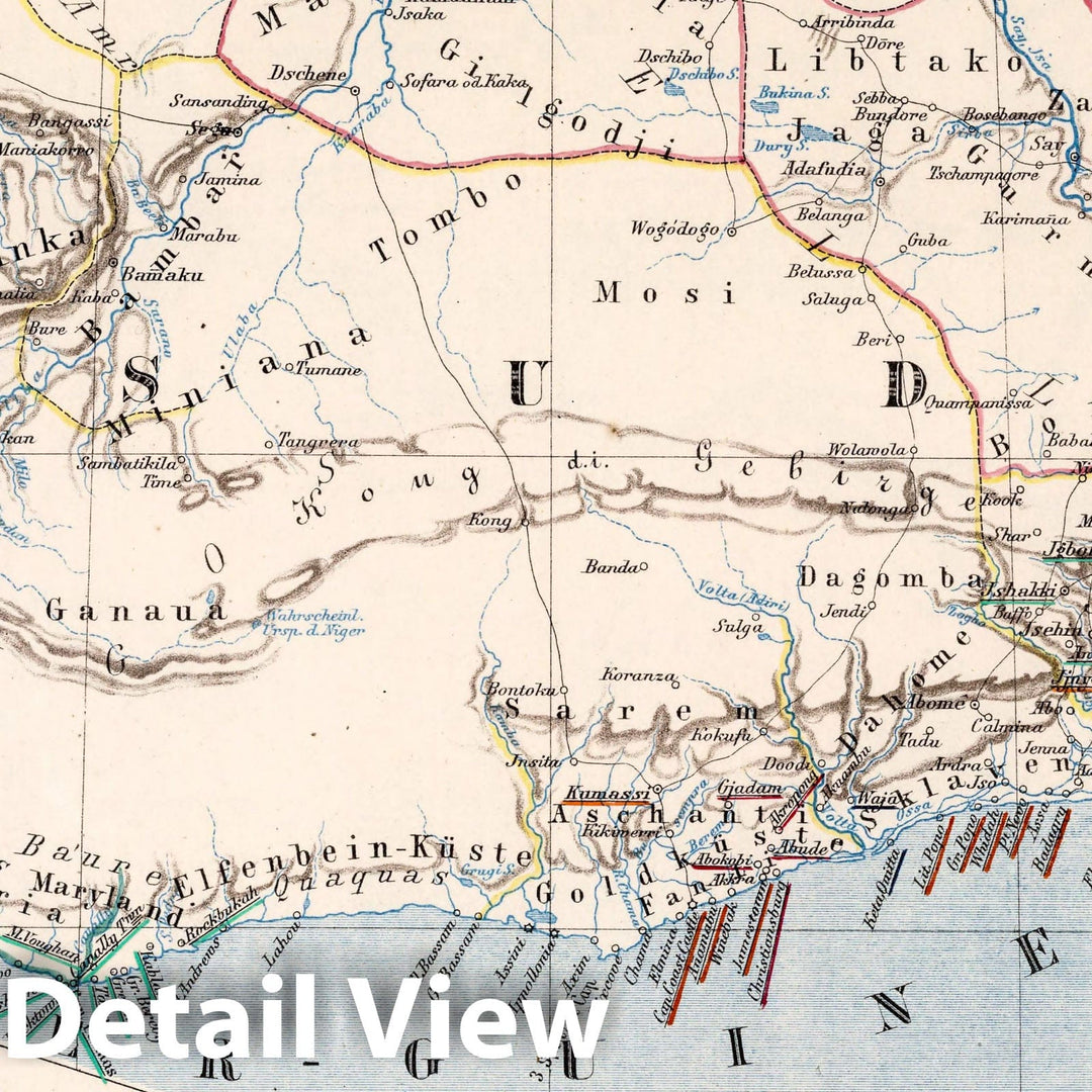 Historic Map : West Africa Mittel-West-Afrika. Gabun. Gabon, 1859 Religious Atlas , Vintage Wall Art