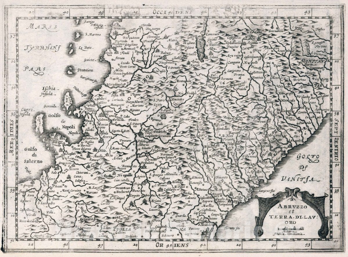 Historic Map : Italy, Abruzzo et Terra di Lavoro, 1636 Atlas , Vintage Wall Art