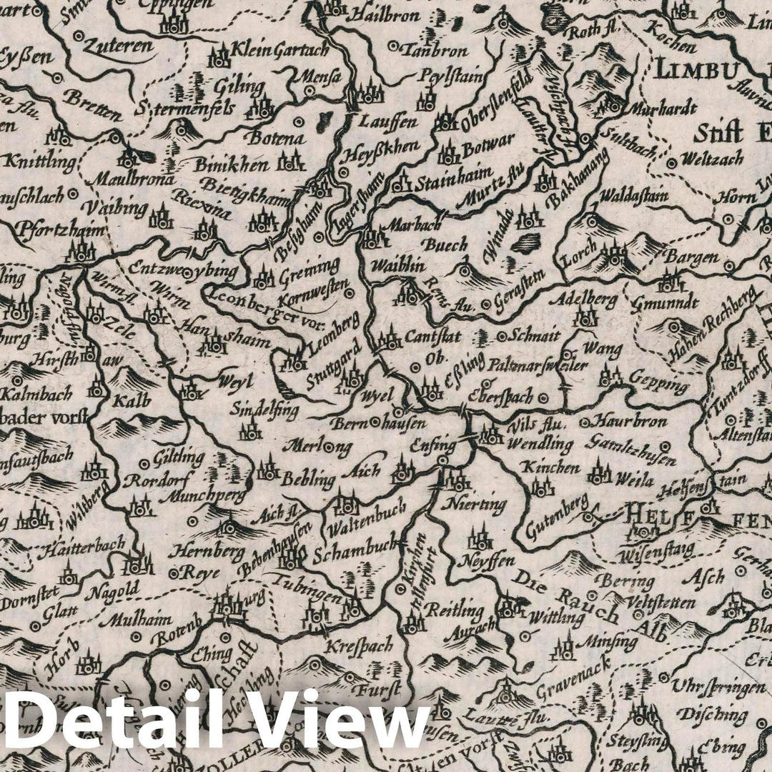 Historic Map : Germany, Wirtenberg Ducatus. Atlas sive Cosmographicae Meditationes de Fabrica Mundi et fabricati Figura, 1636 Atlas , Vintage Wall Art