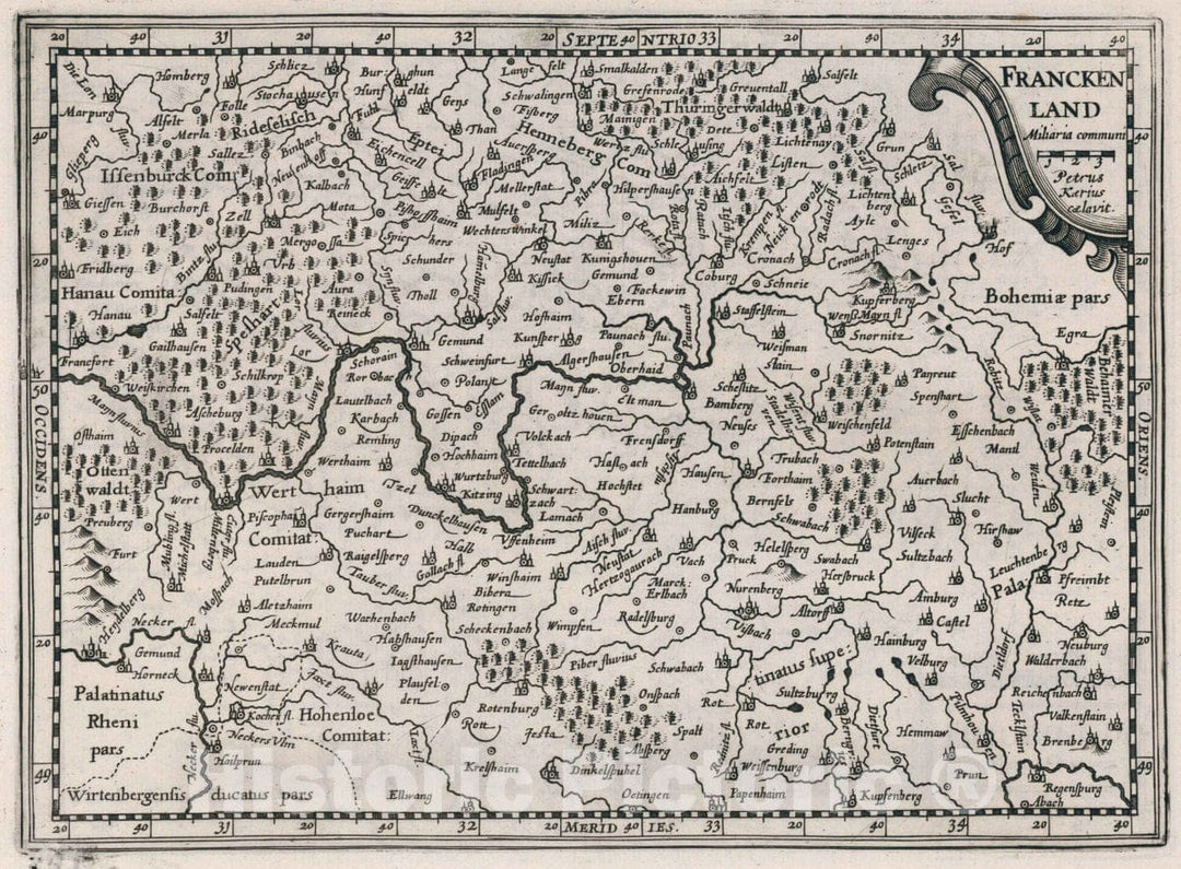 Historic Map : Germany, Franckenland, 1636 Atlas , Vintage Wall Art