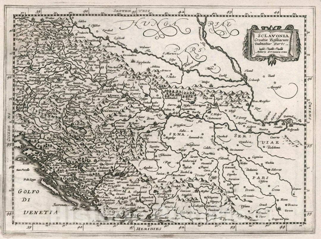 Historic Map : Bosnia, Balkan States Sclavonia, Croatia, Bosniacum Dalmatiae Parte, 1636 Atlas , Vintage Wall Art