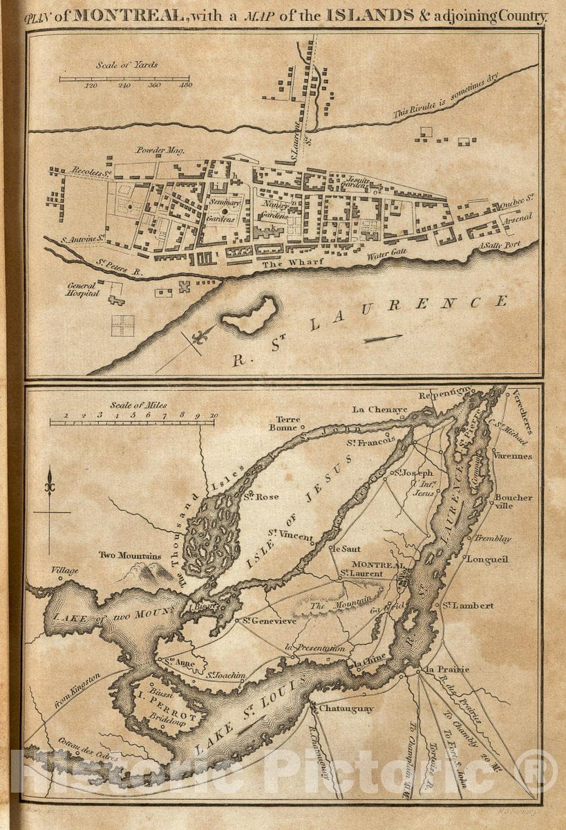 Historic Map : Plan of Montreal, with a Map of the Islands & adjoining Country., 1815, Vintage Wall Decor