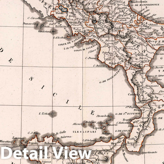 Historic Map : Italy, Royaumes de Naples Sicile et Sardaigne 1825, 1825 Atlas , Vintage Wall Art