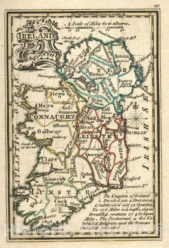 Historic Map : Ireland. Atlas Minimus or a New Set of Pocket Maps of The Several Empires, Kingdoms and States of The Known World, 1758 Vintage Wall Art