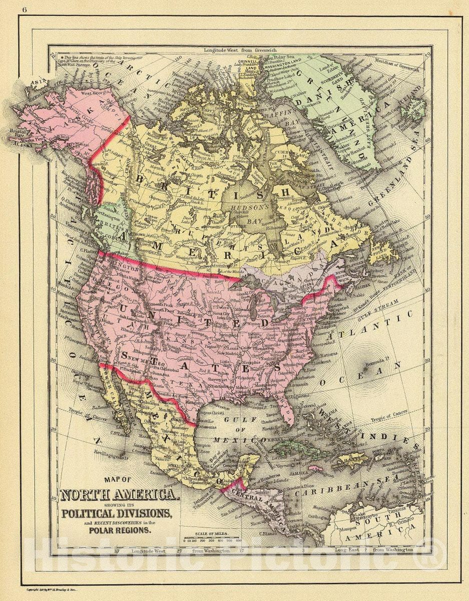 Historic Map - Map of North America Showing Its Political Divisions, and Recent Discoveries in the Polar Regions, 1865, Samuel Augustus Mitchell Jr. v4