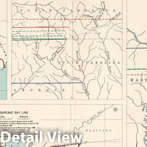 Historic Map : Plate 100. Colonial and State Boundary Disputes. North Carolina - South Carolina, Georgia. Maryland - Pennsylvania, Delaware, 1932 Atlas - Vintage Wall Art