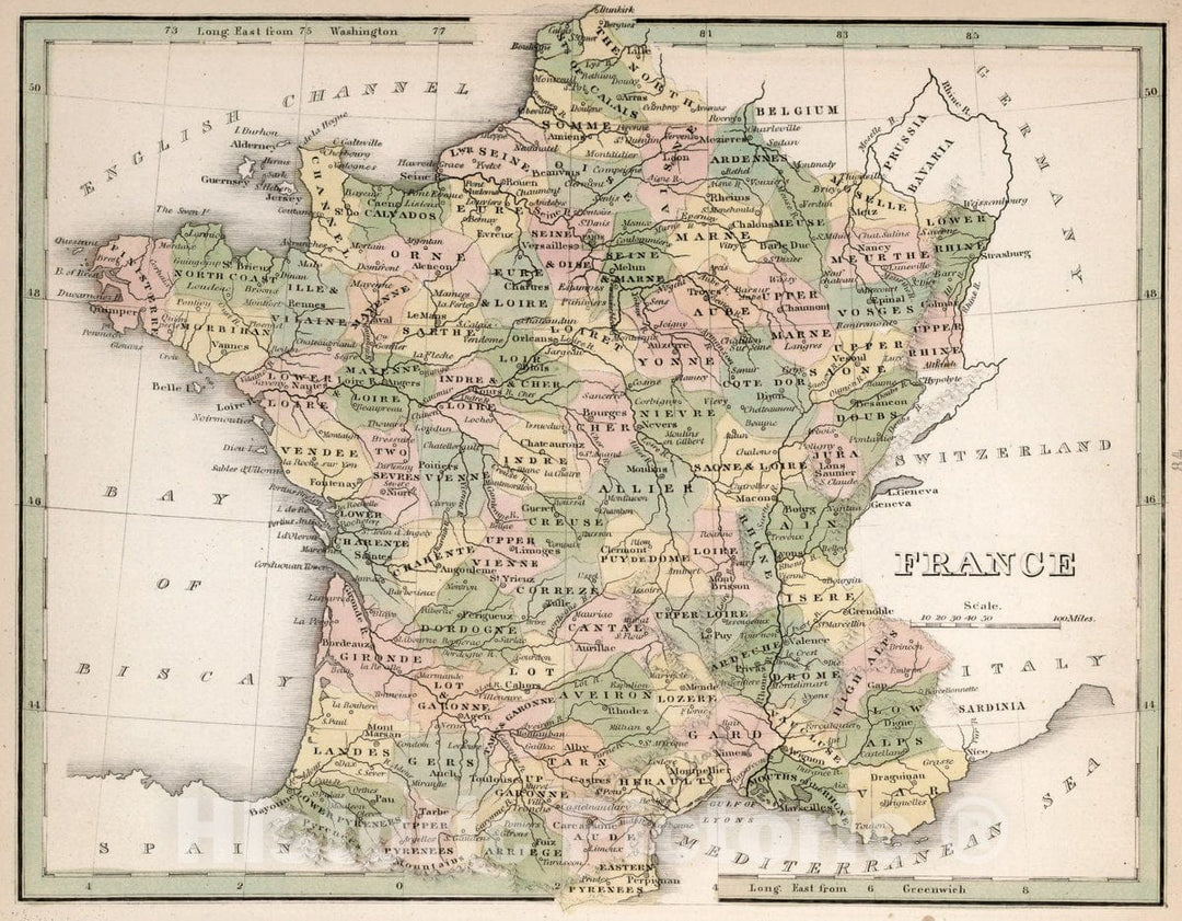 Historic Wall Map : France. A Comprehensive Atlas, Geographical, Historical & Commercial, 1838 Atlas - Vintage Wall Art