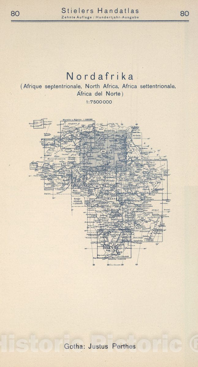 Historic Map : 1925 Index Map: 80. Nordafrika. North Africa. - Vintage Wall Art