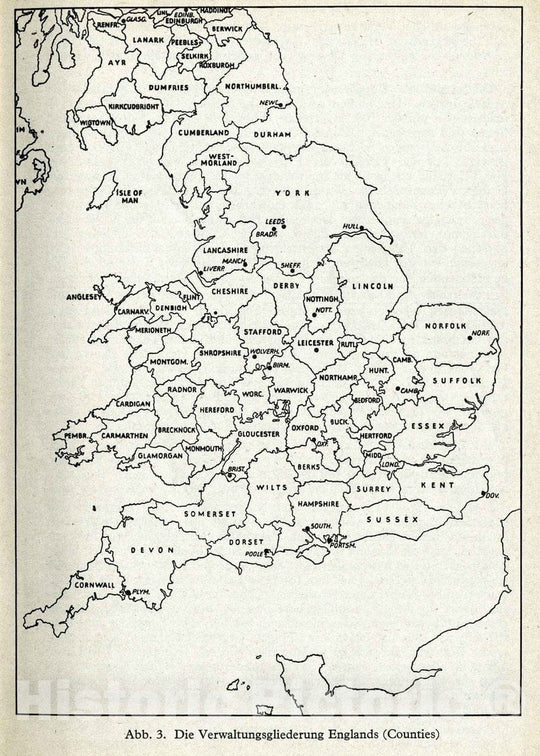 Historic Map : Figure 3. Counties of England, 1941 Military Atlas - Vintage Wall Art