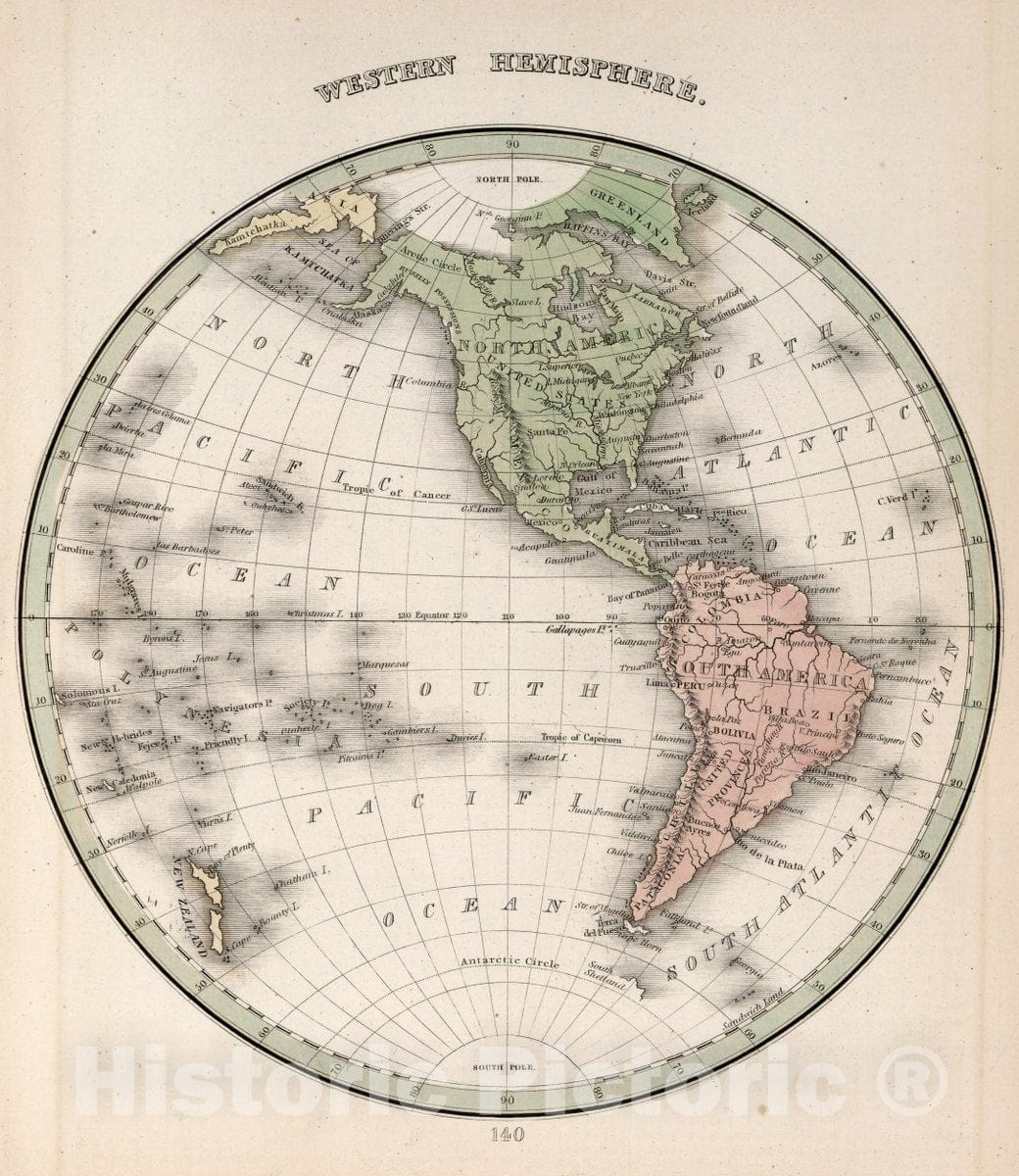 Historic Map : Western Hemisphere. A Comprehensive Atlas, Geographical, Historical & Commercial, 1838 Atlas - Vintage Wall Art