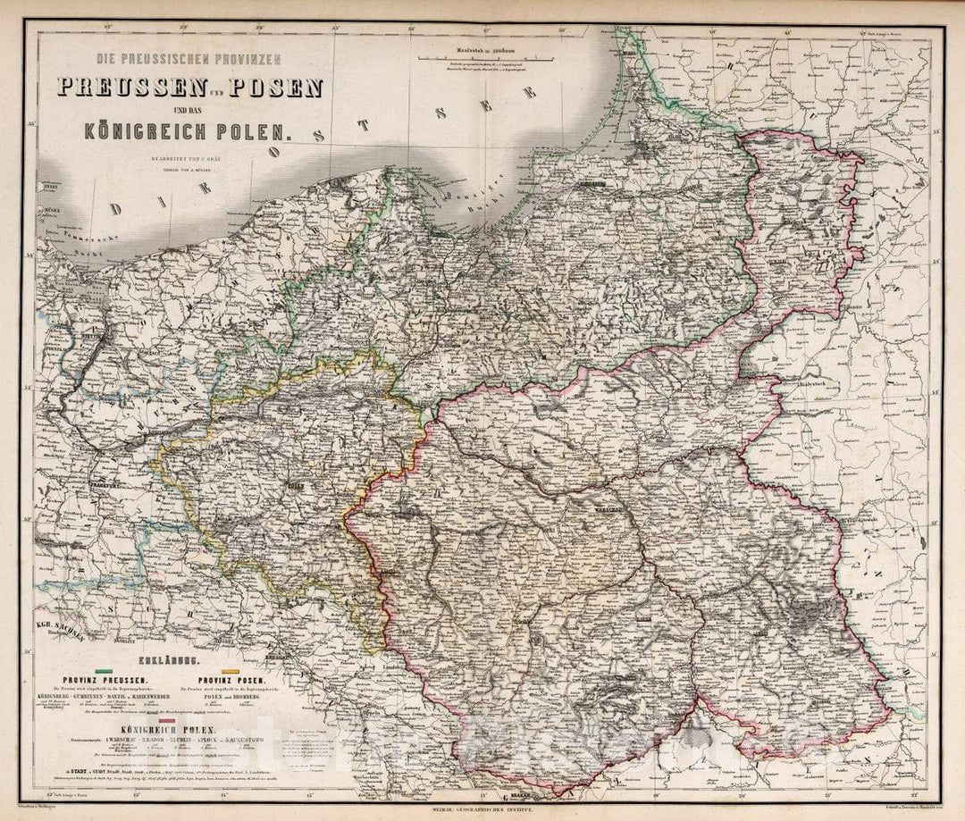 Historic Map : Poland, Warsaw Region (Poland) Die Preussischen Provinzen Preussen und Posen, und das Konigreiche Polen, 1866 Atlas , Vintage Wall Art