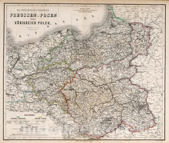 Historic Map : Poland, Warsaw Region (Poland) Die Preussischen Provinzen Preussen und Posen, und das Konigreiche Polen, 1866 Atlas , Vintage Wall Art