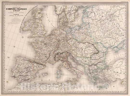 Historic Wall Map : France, , Europe Carte de l'Empire Francais 1812. Pl. 9, 1864 Atlas , Vintage Wall Art