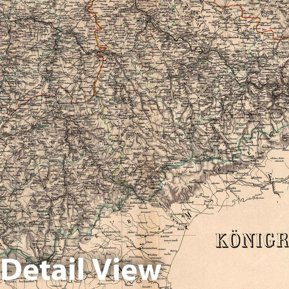 Historic Map : Germany, Saxony , Germany Das Koenigreich Sachsen. Bearbeitet von C. GRAF. Situation und schrift v. Th. Luther. Revidirt 1865, 1865 Atlas , Vintage Wall Art