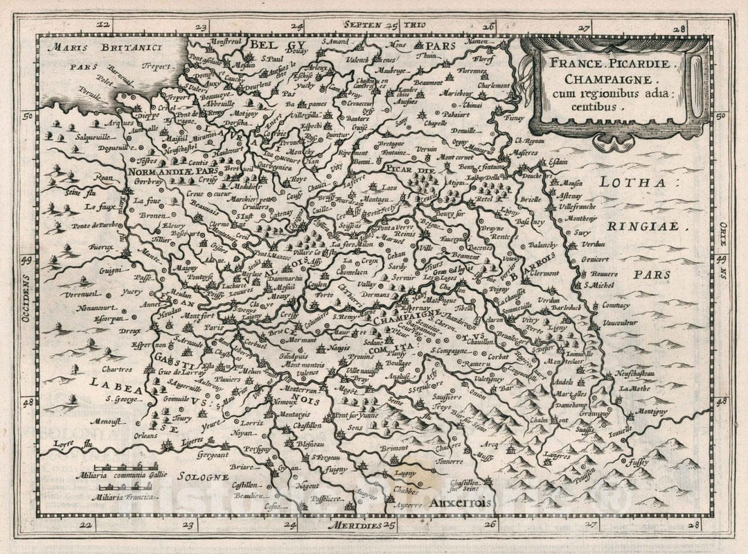 Historic Map - France Picardie Champaigne cum regionibus adiacentibus/With the adjacent regions of France Picardie Champaigne, 1595, Gerard Mercator - Vintage Wall Art