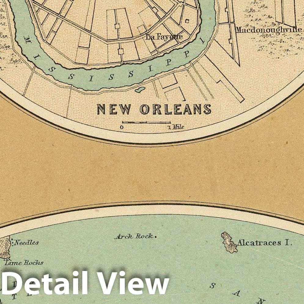 Historic Map : New Orleans. San Francisco., 1857, Vintage Wall Decor