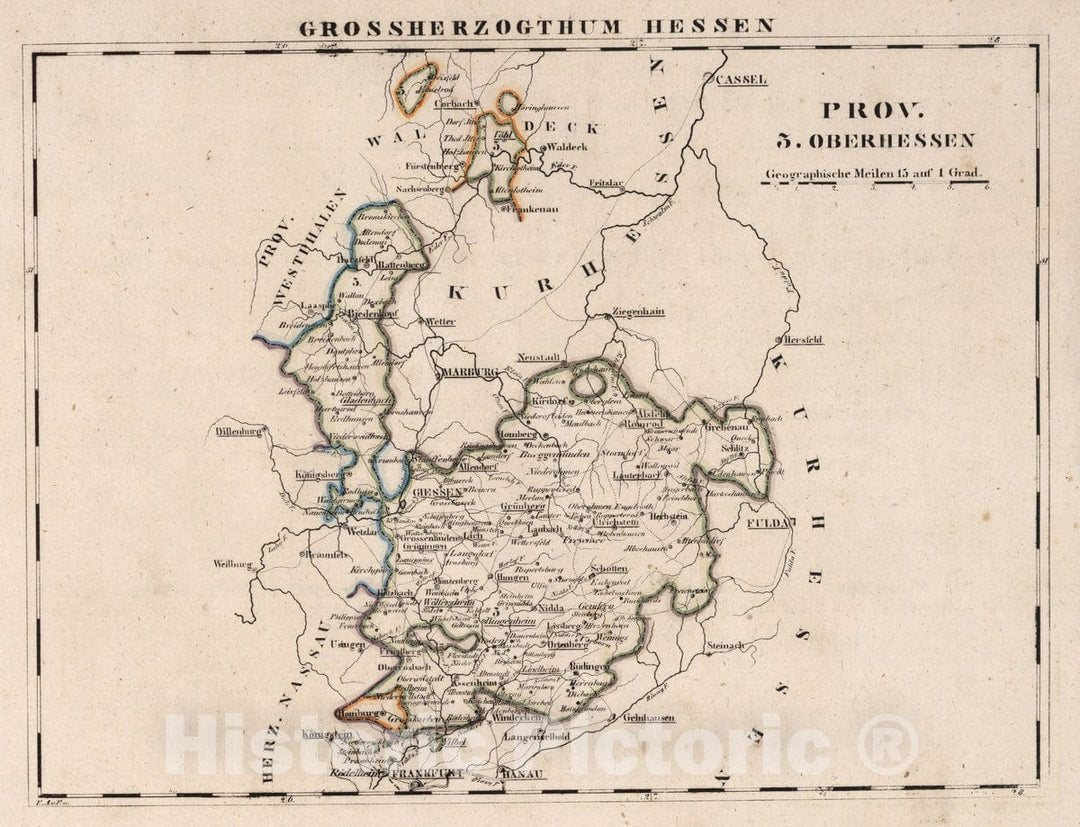 Historic Map : Germany, V. 2:6-10: VI: III. Grossherzogthum Hessen. Prov: 3. Oberhessen , Vintage Wall Art